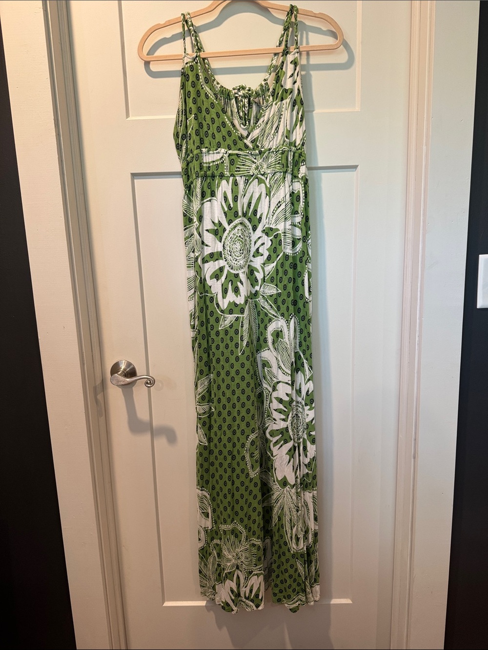 Old Navy Green and White Floral Maxi Dress with Spaghetti Straps